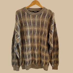 Vintage Bachrach Coogi Style Knit Textured Print Crewneck Sweater